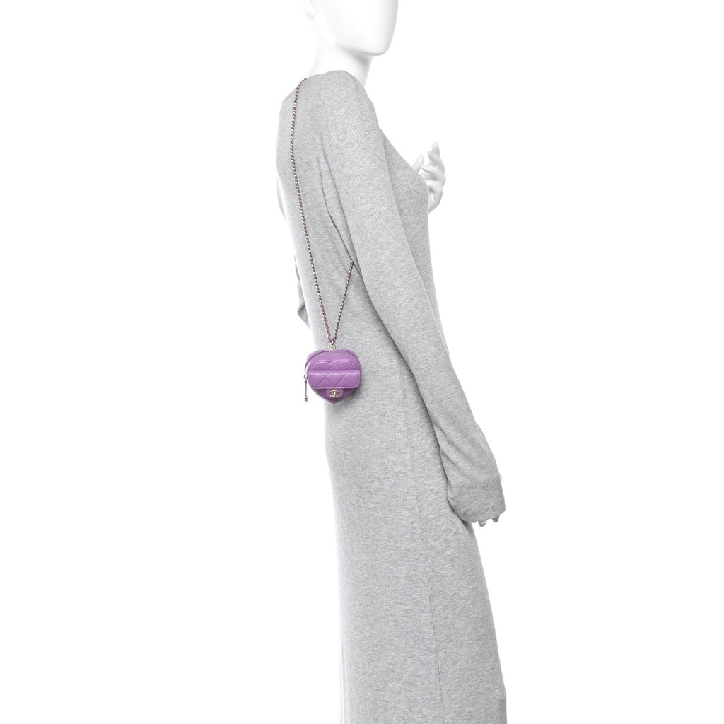 Lambskin Quilted CC In Love Heart Waist Belt Bag With Chain Purple