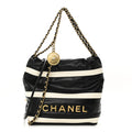 Shiny Calfskin Striped Mini Chanel 22 Black White