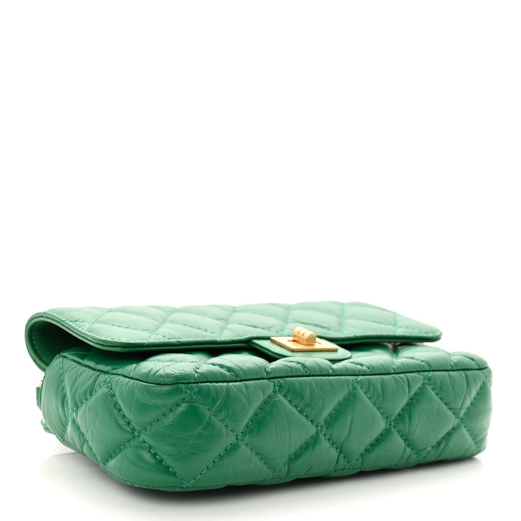 Aged Calfskin Quilted Reissue 2.55 Phone Holder With Chain Green