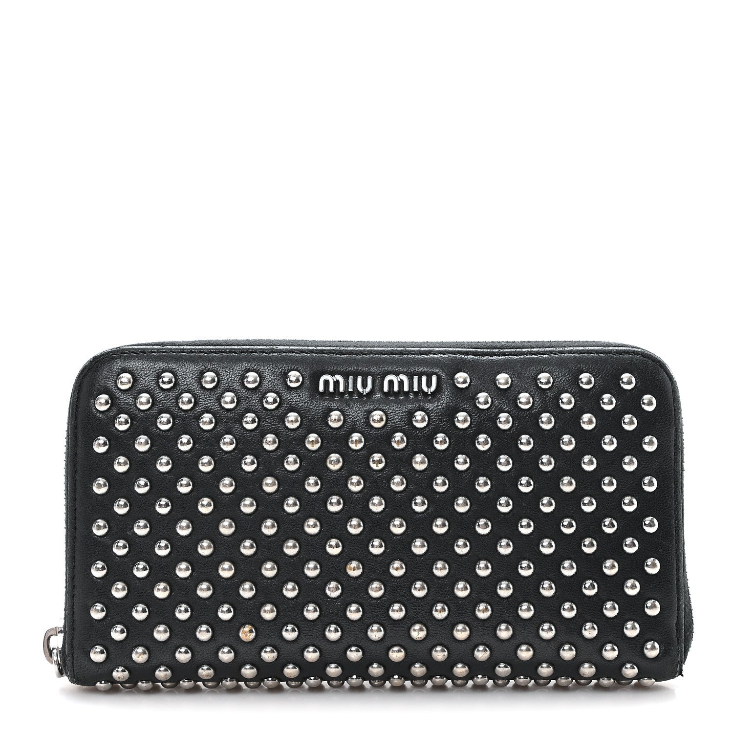 Nappa Metal Studded Zip Around Wallet Black