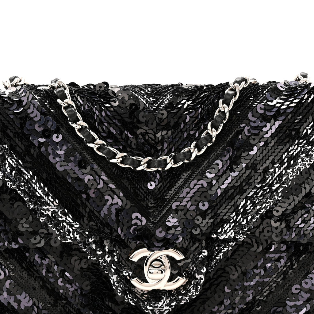 Sequins Chevron Mini Rectangular Flap Black