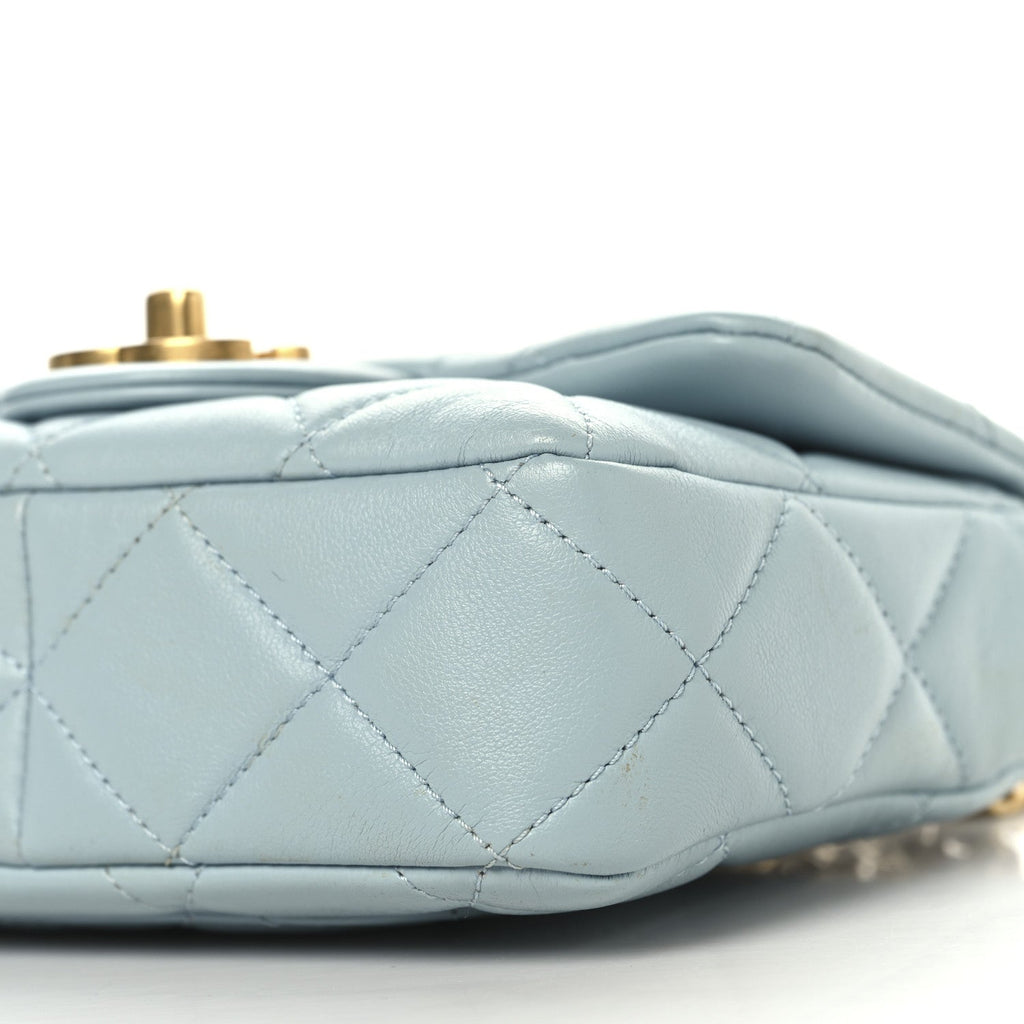 Lambskin Enamel Quilted Mini Pending CC Square Flap Light Blue