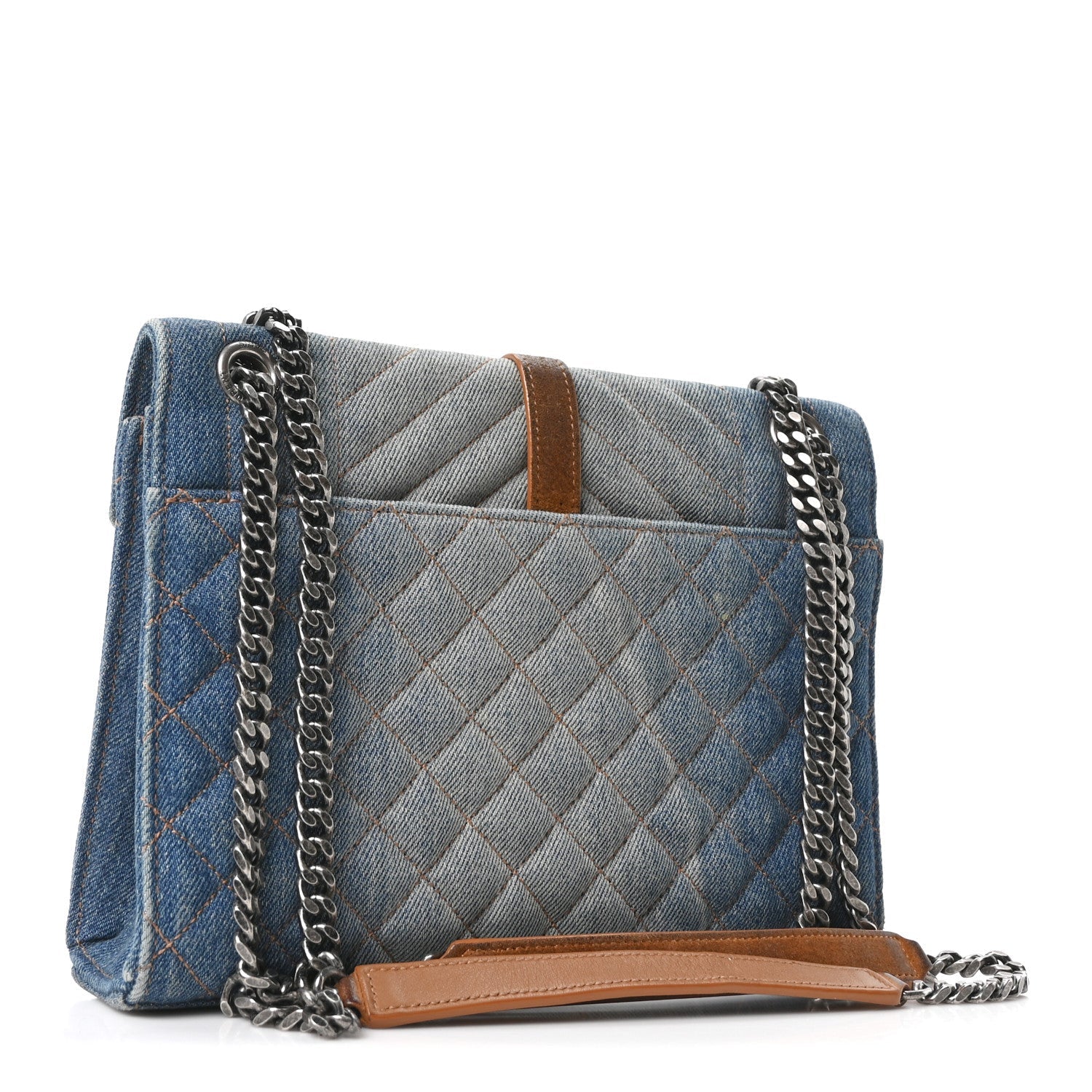Denim Mixed Matelasse Triquilt Medium Monogram Envelope Satchel Blue
