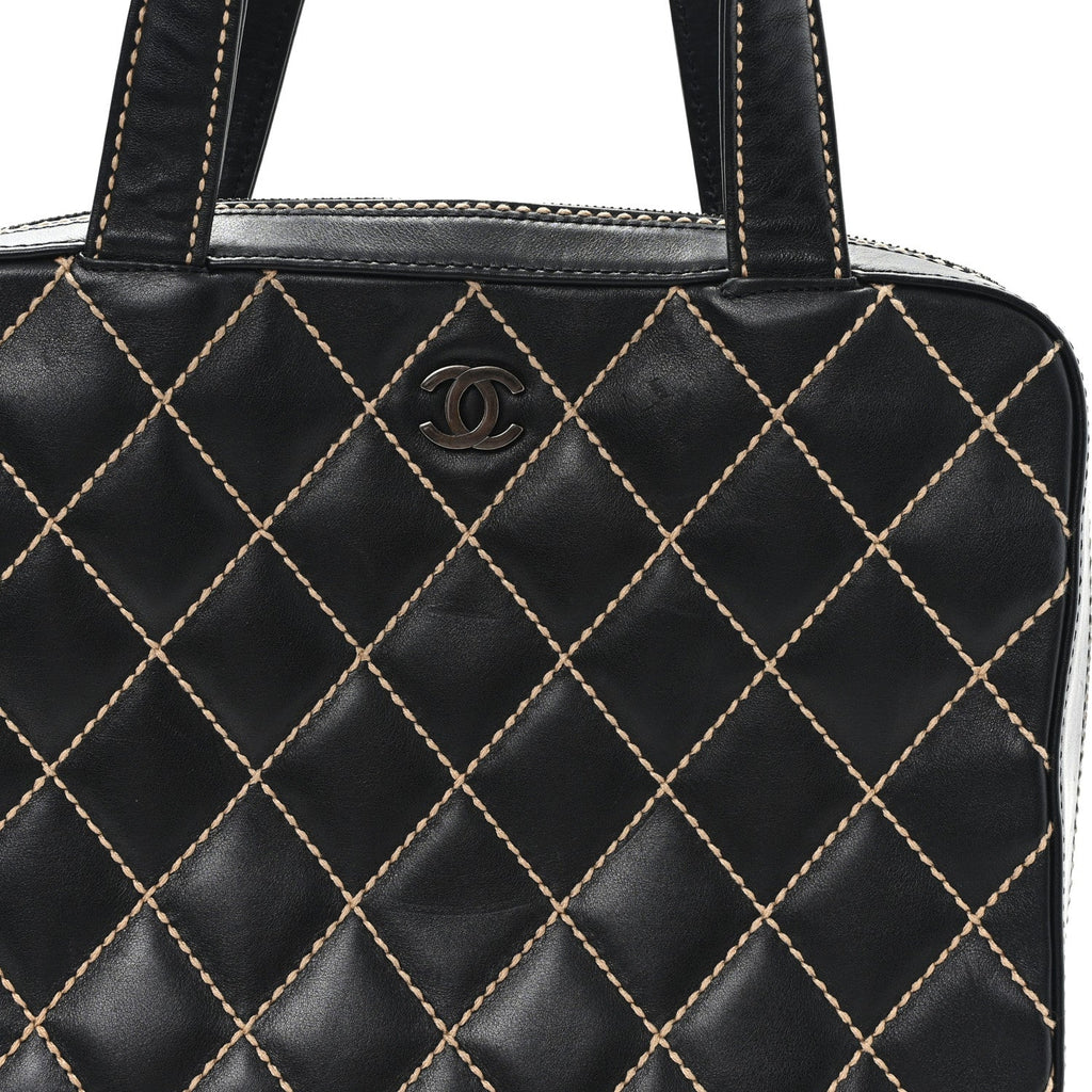 Calfskin Wild Stitch Vertical Top Handle Bag Black