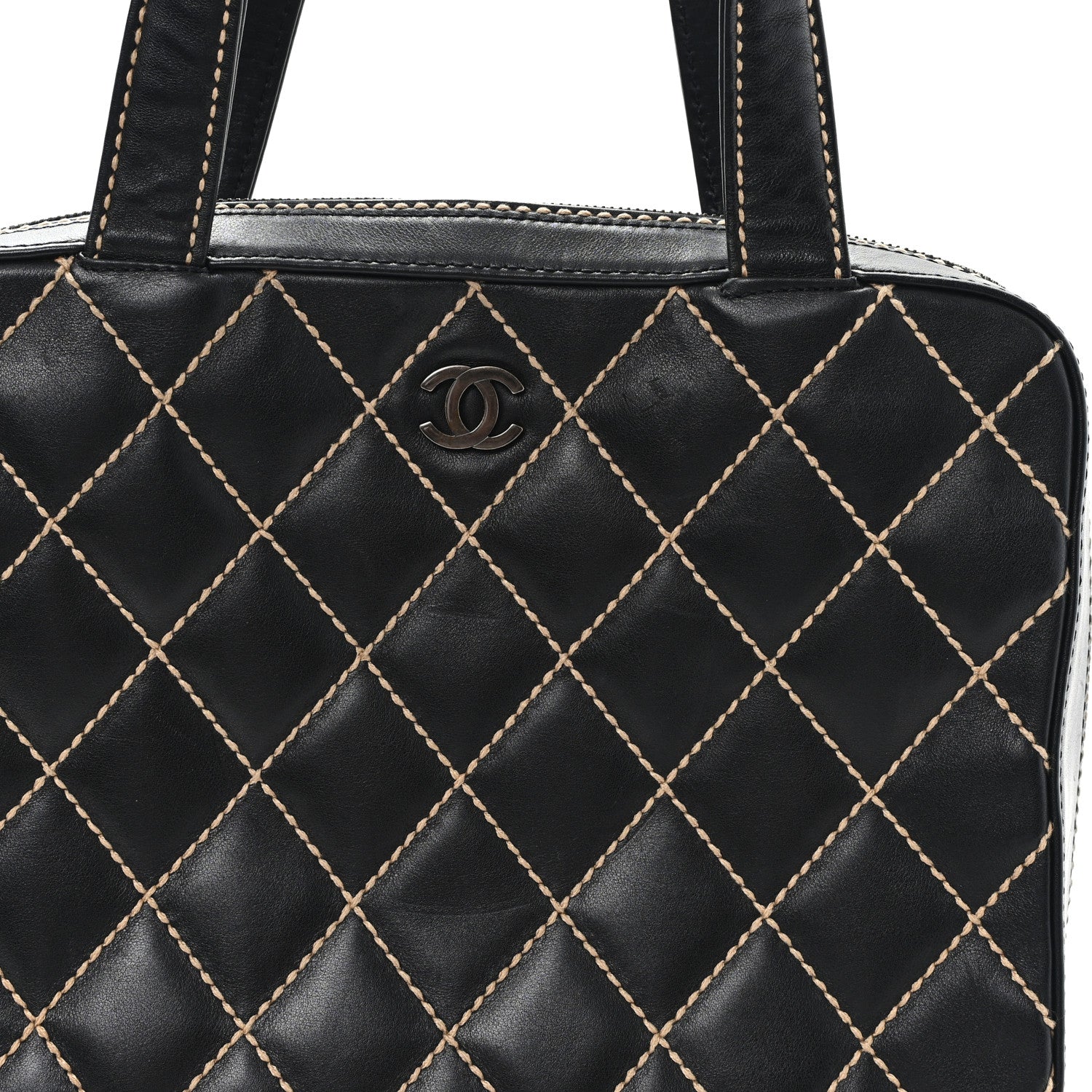 Calfskin Wild Stitch Vertical Top Handle Bag Black