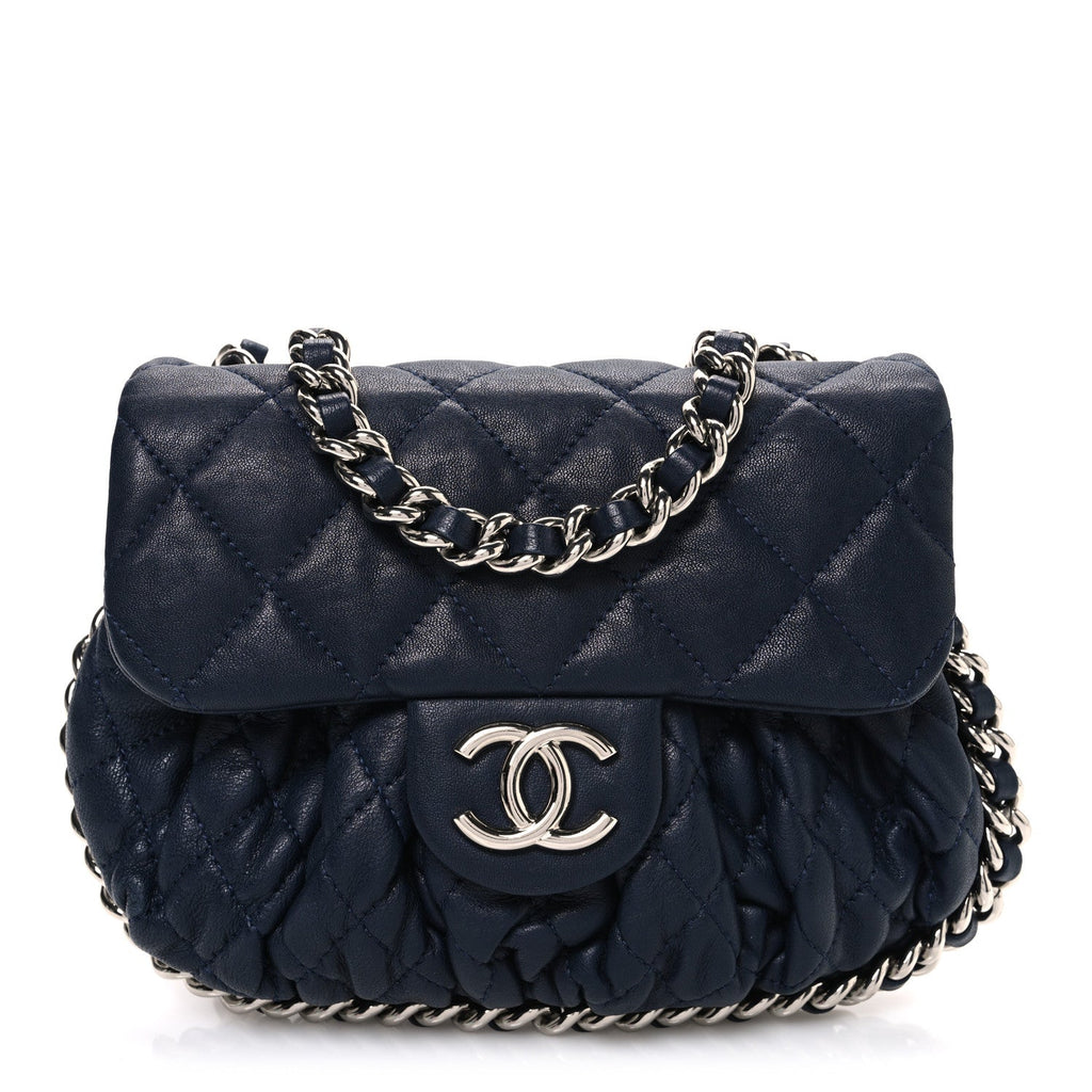 Washed Lambskin Quilted Mini Chain Around Messenger Navy Blue