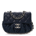 Washed Lambskin Quilted Mini Chain Around Messenger Navy Blue