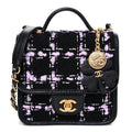 Tweed Calfskin School Memory Mini Top Handle Flap Black Pink White