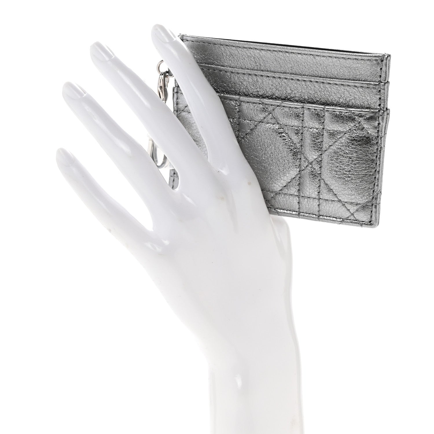 Metallic Calfskin Cannage Lady Dior Freesia  Holder Acciaio Metal