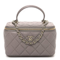 Lambskin Quilted Small Top Handle Vanity Case With Chain Dark Grey