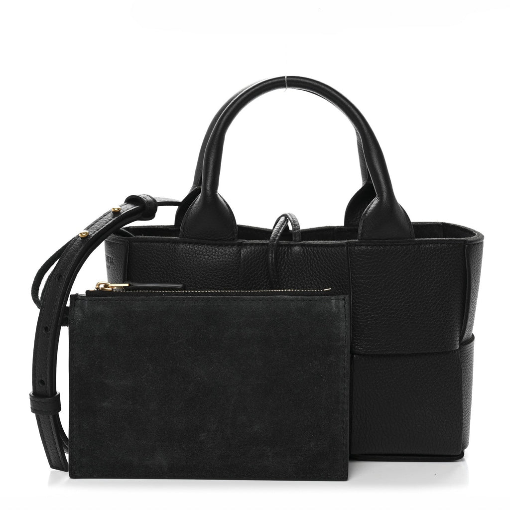 Grained Calfskin Intrecciato Mini Arco Tote Black