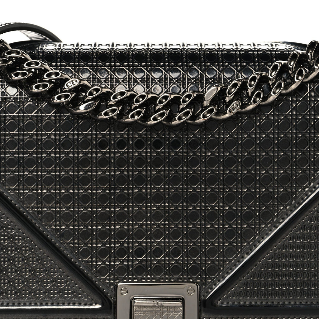 Metallic Patent Micro-Cannage Medium Diorama Flap Bag Onyx Black