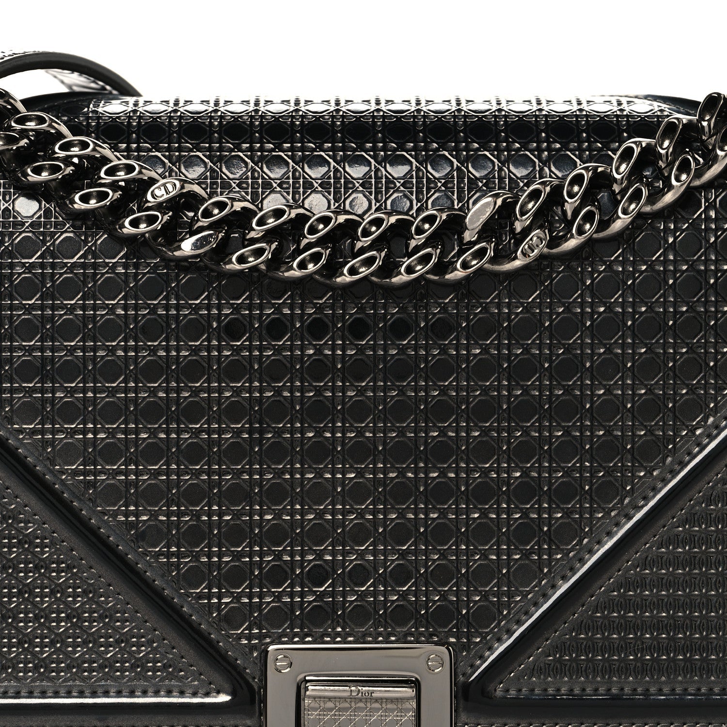 Metallic Patent Micro-Cannage Medium Diorama Flap Bag Onyx Black