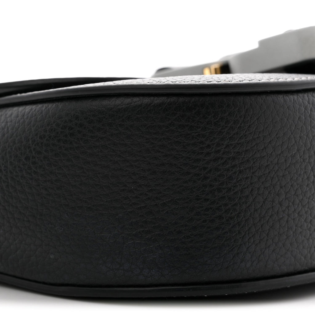 Grained Calfskin Saddle Messenger Bag With Strap Black