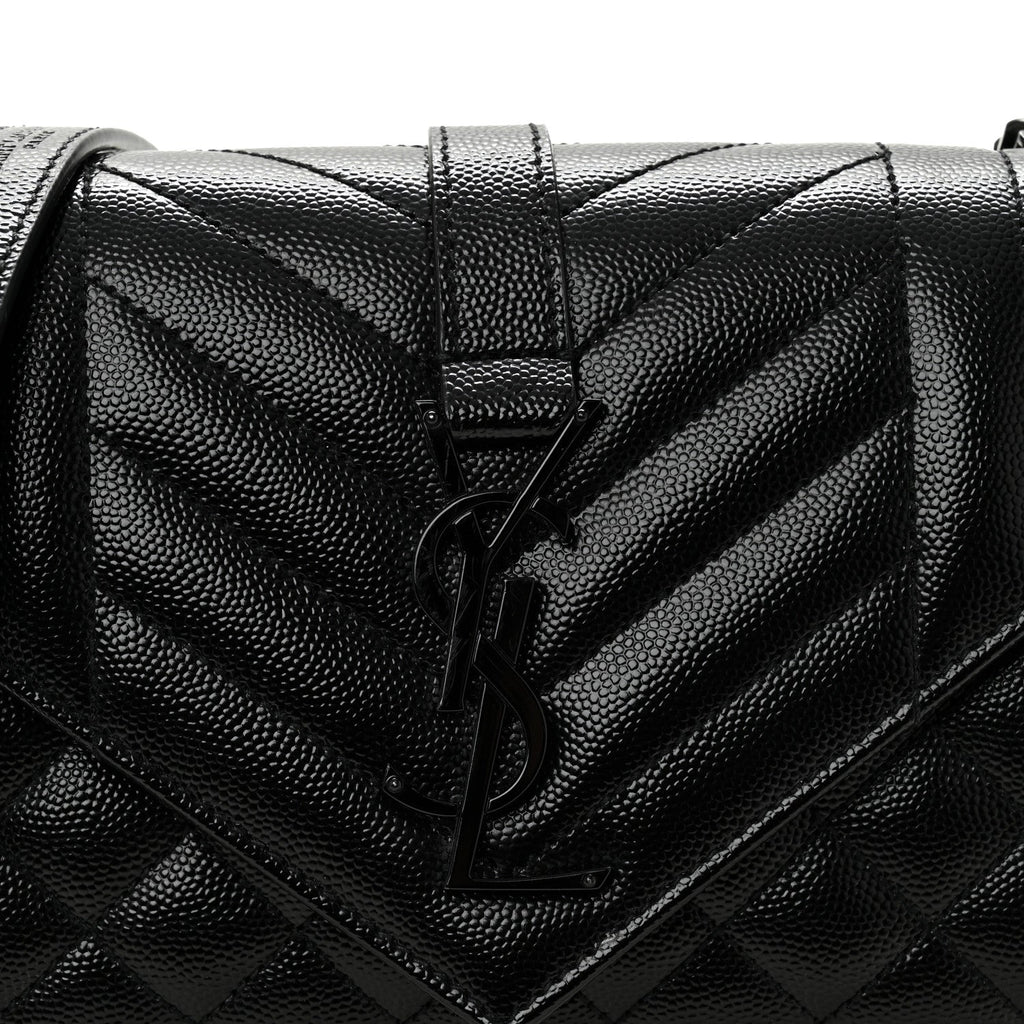 Grain De Poudre Textured Mixed Matelasse Triquilt Small Monogram Monochrome Satchel Black
