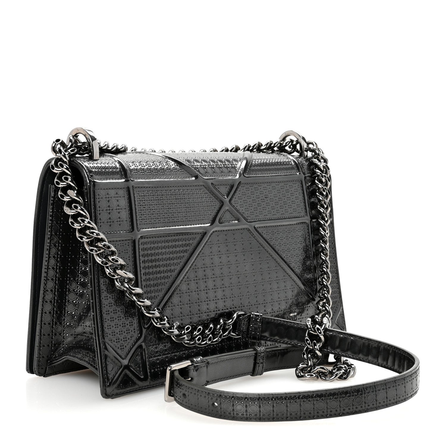 Metallic Patent Micro-Cannage Medium Diorama Flap Bag Onyx Black
