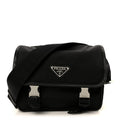 Re-Nylon Saffiano Pocket Double Snap Buckle Shoulder Bag Black