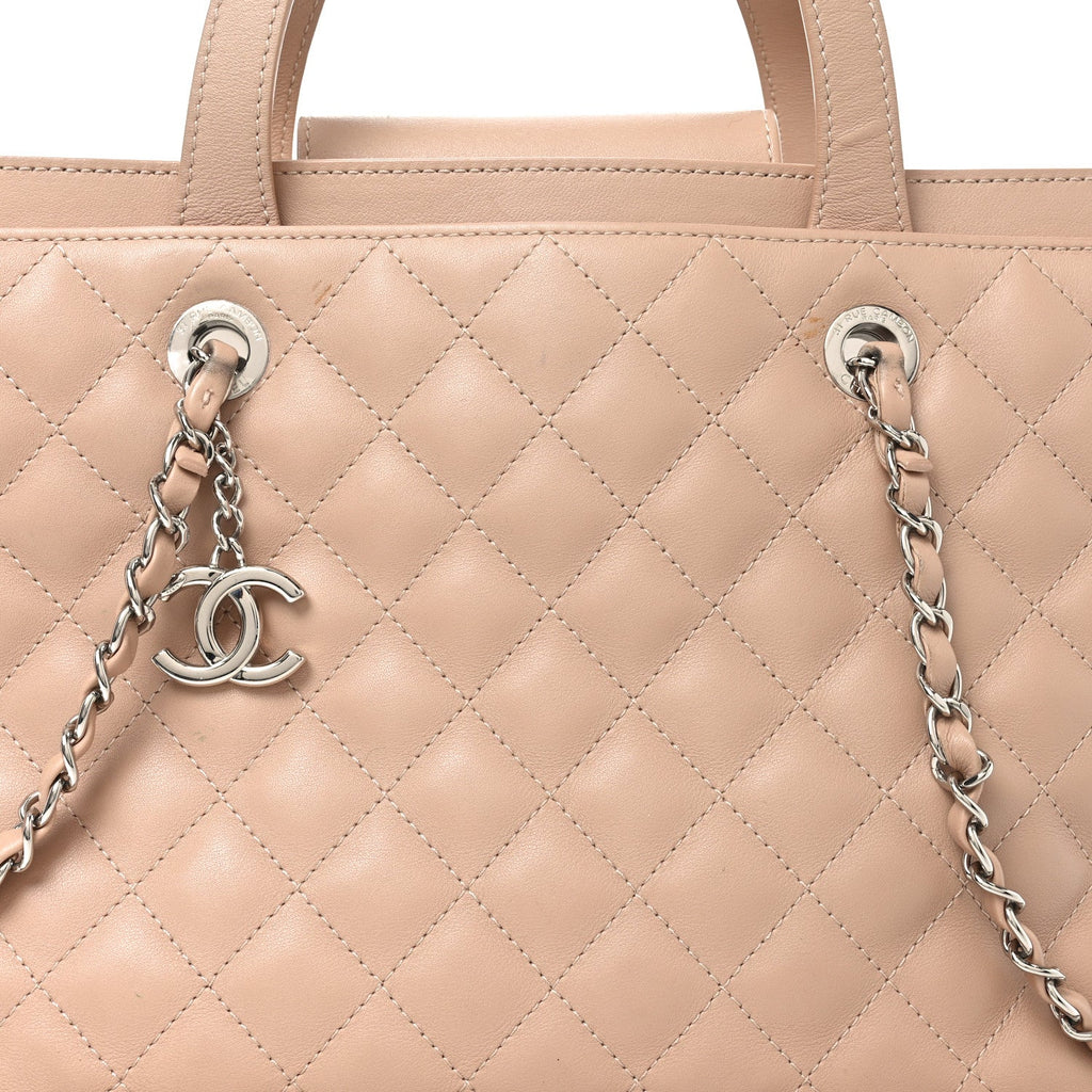 Calfskin Quilted Large Shopping Tote Light Pink
