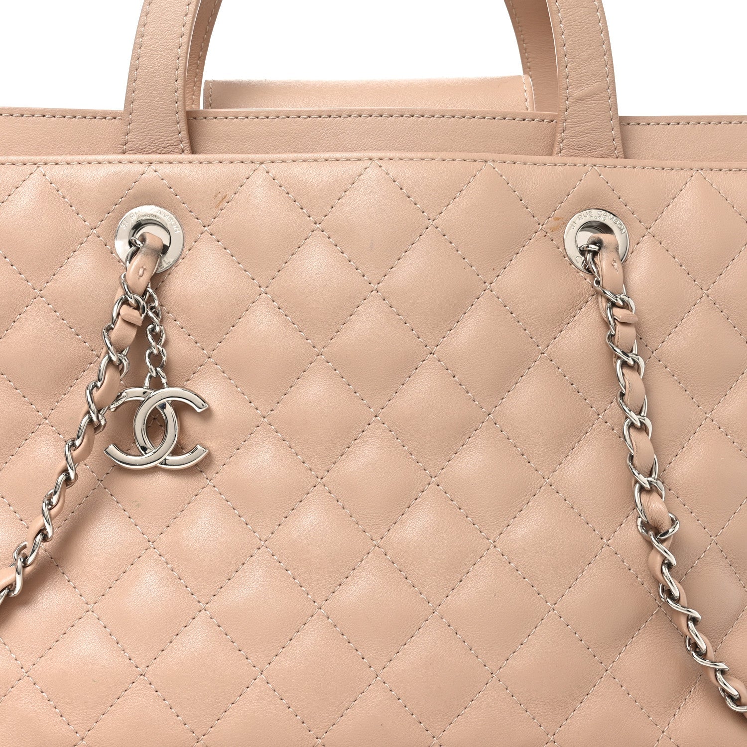 Calfskin Quilted Large Shopping Tote Light Pink