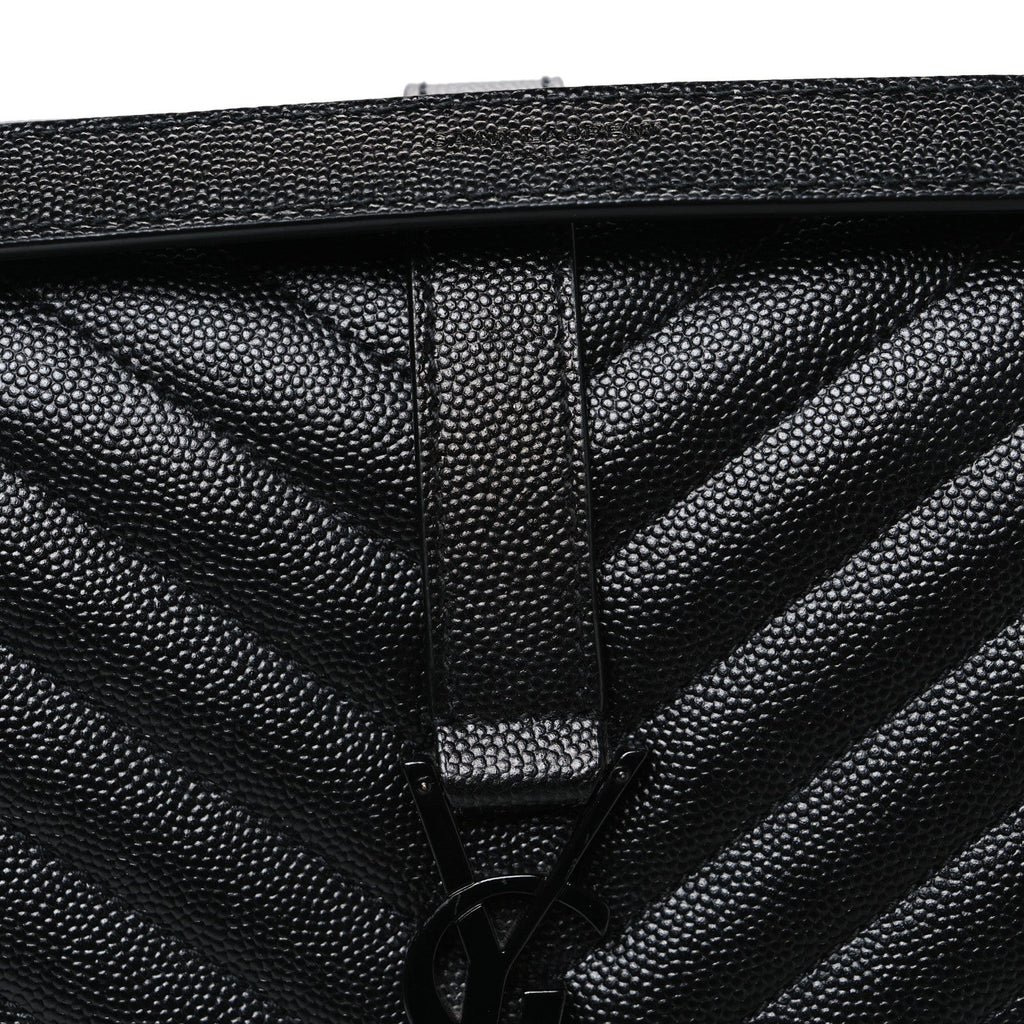 Grain De Poudre Textured Mixed Matelasse Large Triquilt Monogram Monochrome Satchel Black