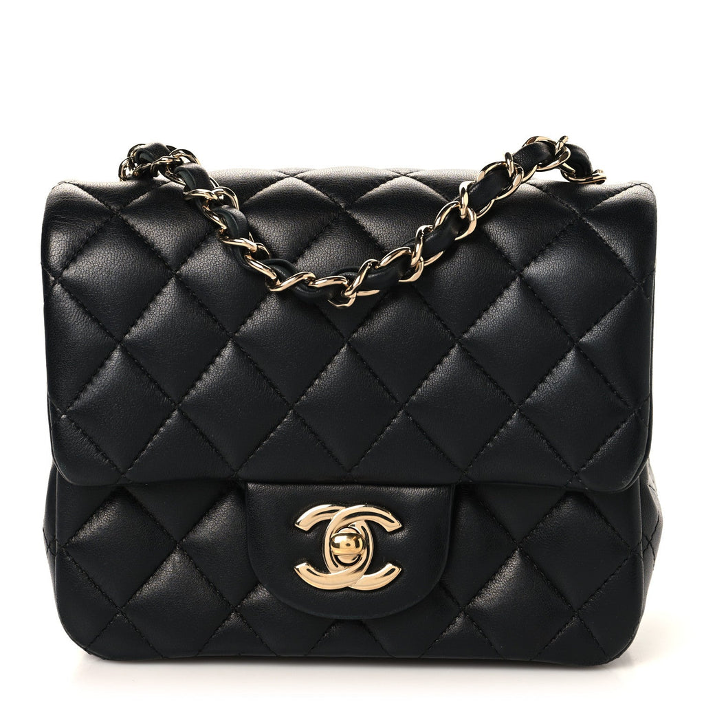 Lambskin Quilted Mini Square Flap Black