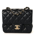 Lambskin Quilted Mini Square Flap Black