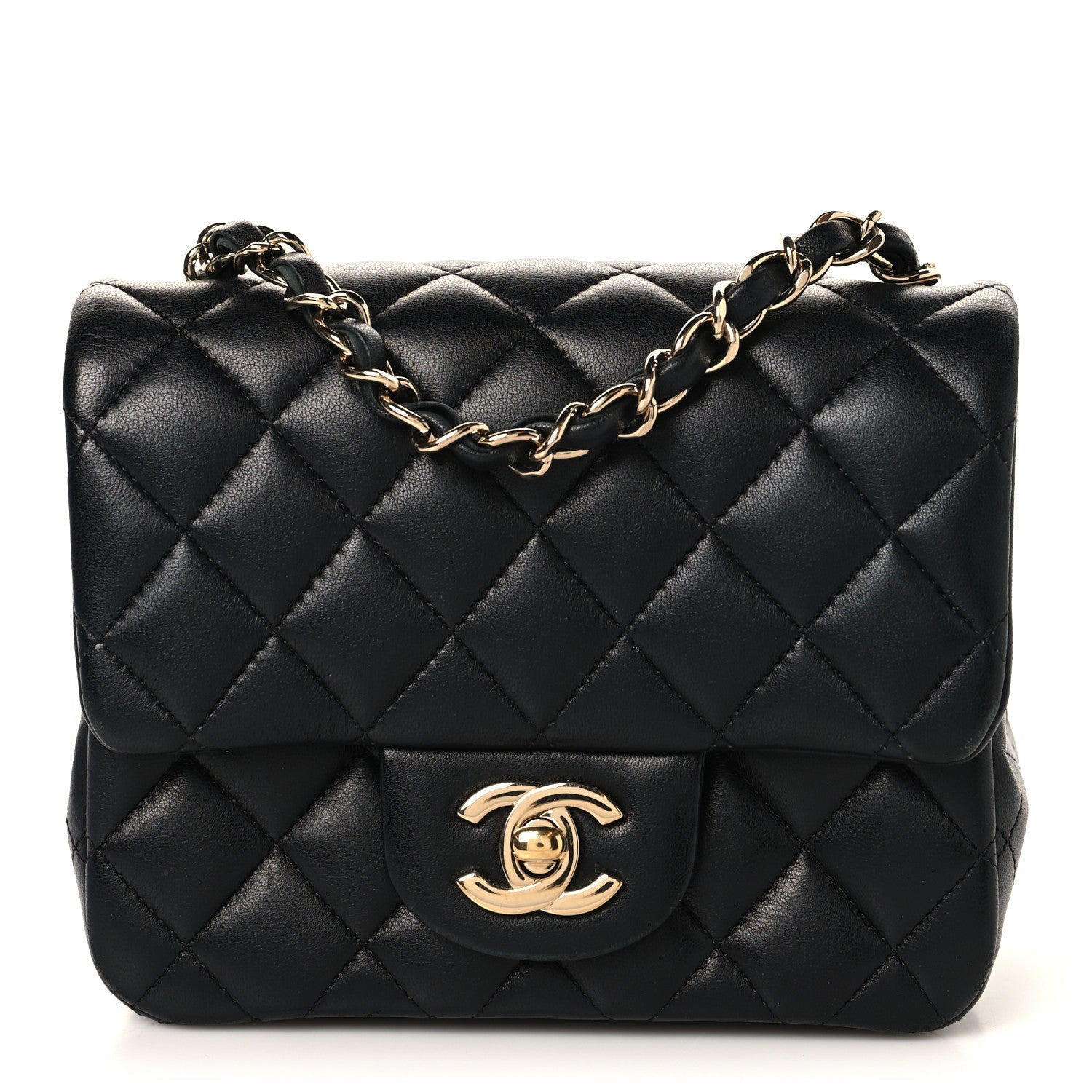 Lambskin Quilted Mini Square Flap Black
