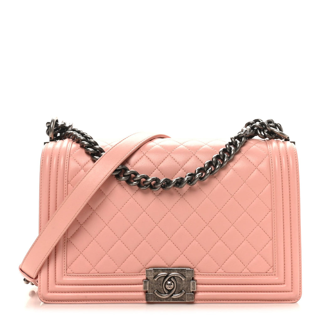 Lambskin Quilted New Medium Boy Flap Light Pink