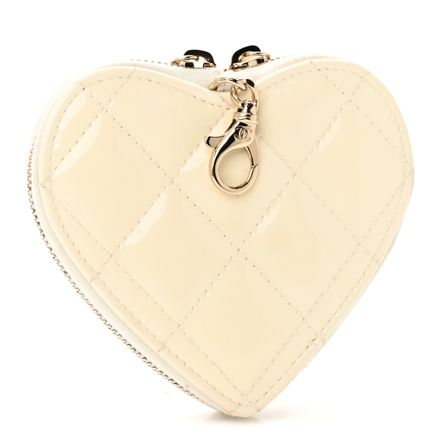 Patent Calfskin Resin Quilted CC Heart Clutch With Chain Black