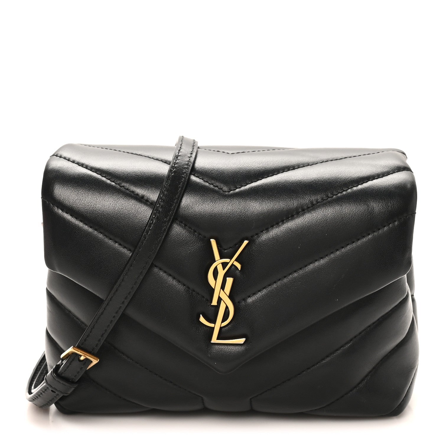 Calfskin Y Quilted Monogram Toy Loulou Crossbody Bag Black