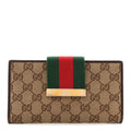 Monogram Calfskin Ladies Web Continental Wallet Beige Ebony Cocoa