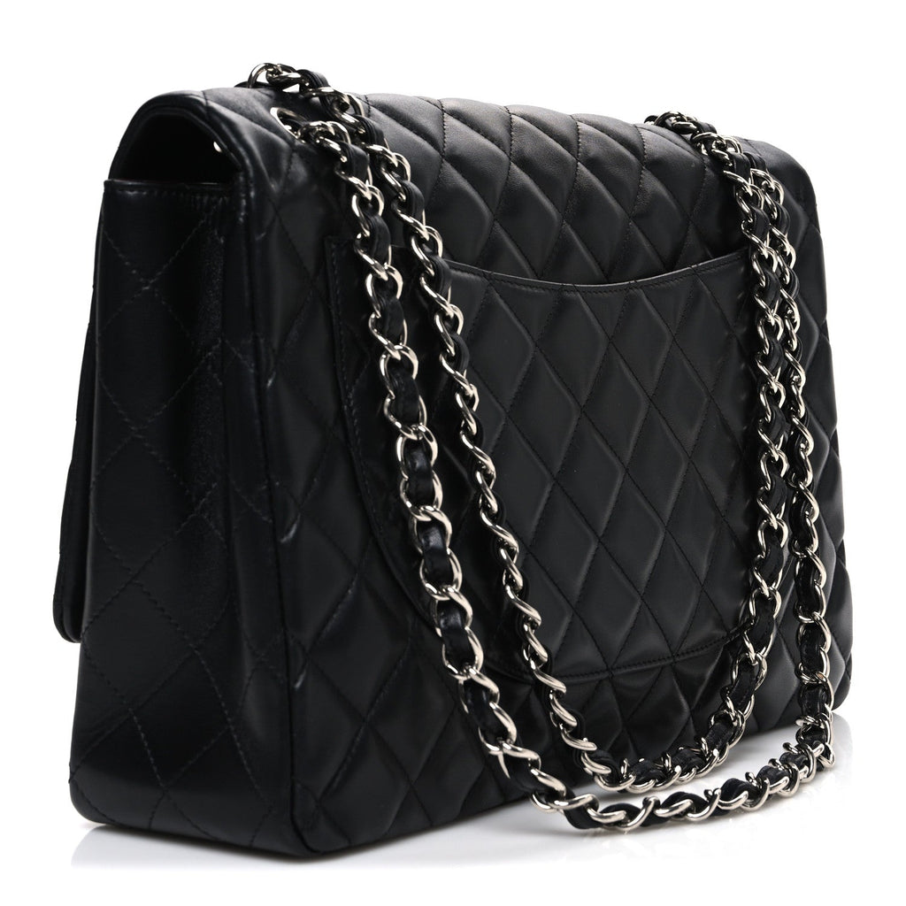Lambskin Quilted Maxi Single Flap Black