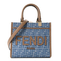 Denim Jacquard Vitello Grace FF 1974 Small Fendi Sunshine Shopper Tote Denim Sand