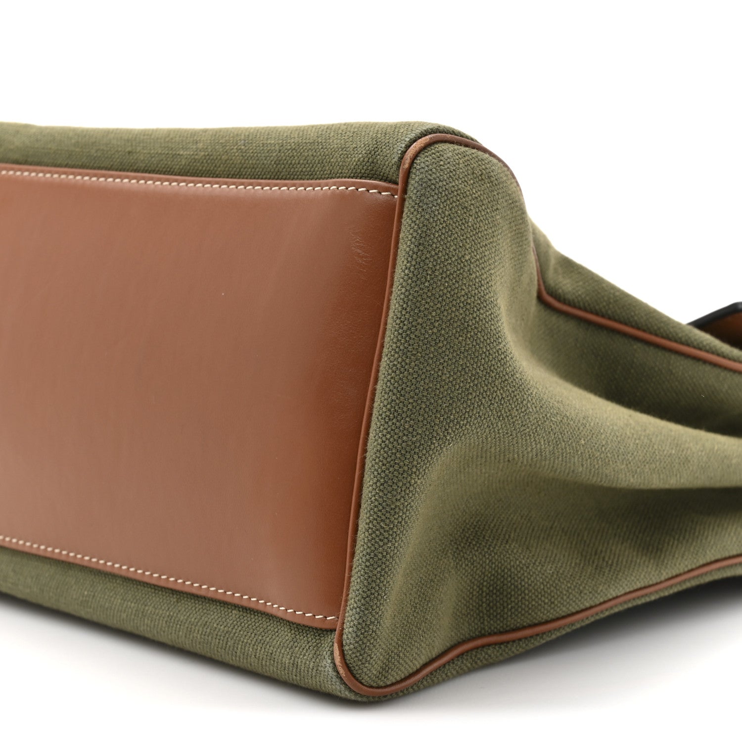 Canvas Calfskin Medium Soft 16 Top Handle Bag Khaki Tan
