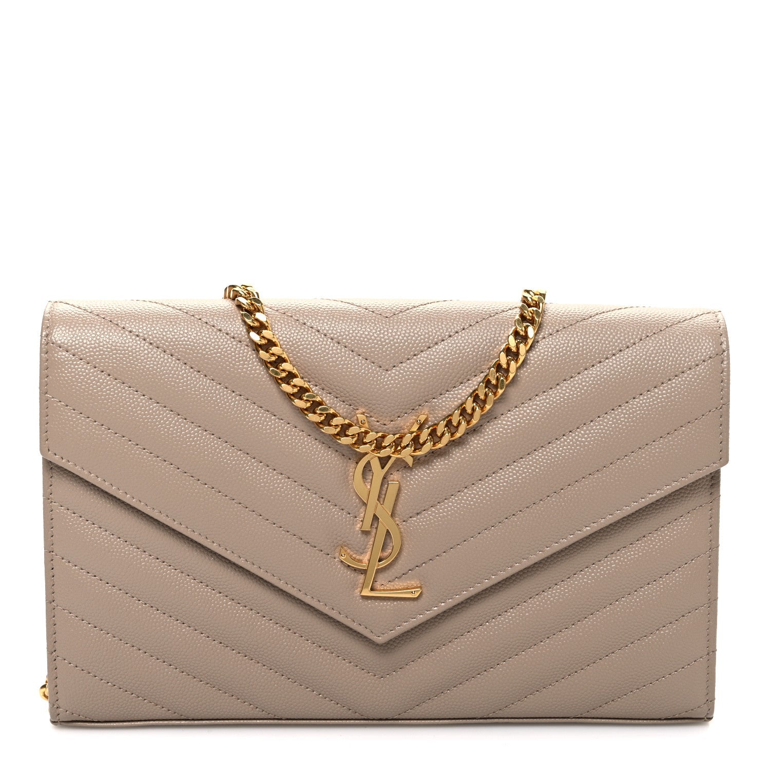 Grain De Poudre Matelasse Chevron Monogram Chain Wallet Nude Powder