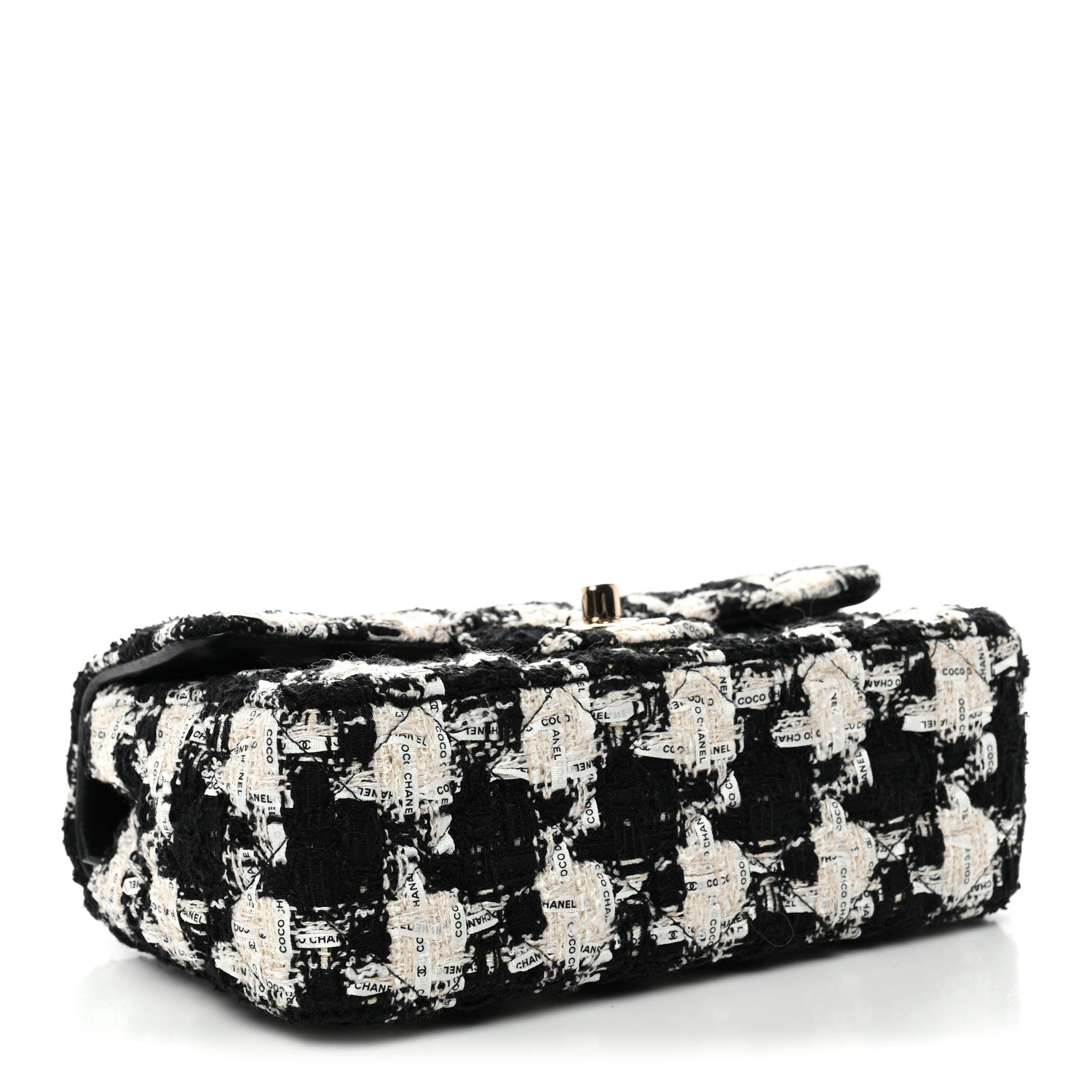 Tweed Quilted Mini Rectangular Flap Black Ecru White