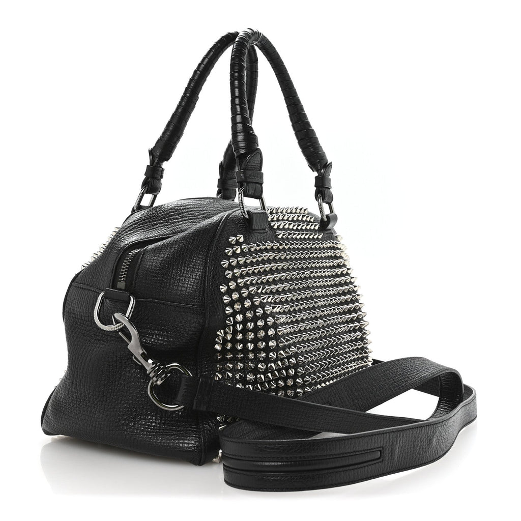 Grained Calfskin Studded Panettone Bowling Bag Black
