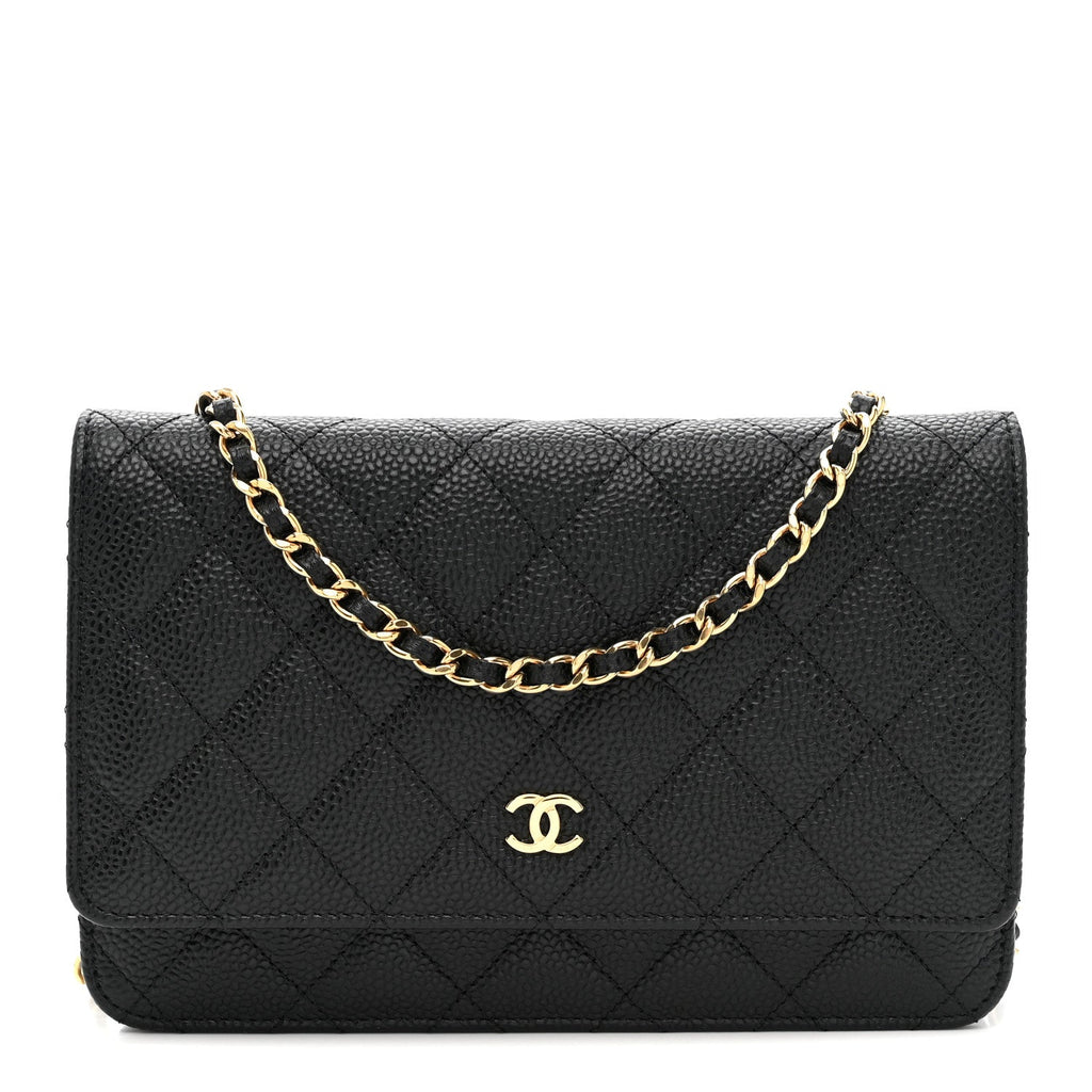 Caviar Quilted Wallet on Chain WOC Black