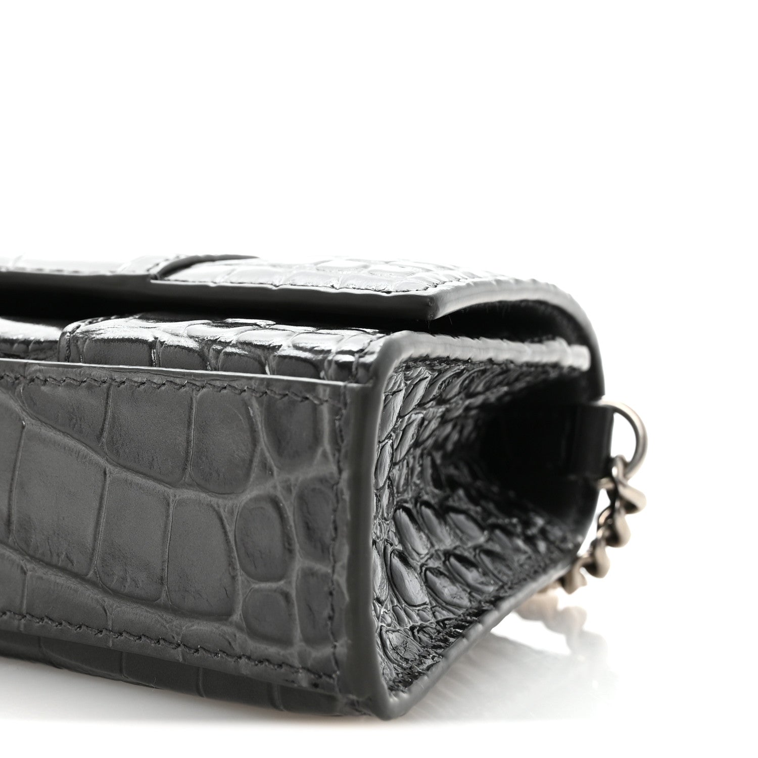 Shiny Calfskin Crocodile Embossed Hourglass Chain Bag Gris