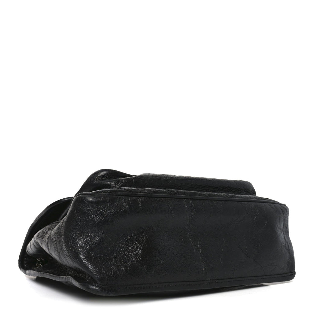 Crinkled Calfskin Matelasse Monogram Medium Niki Chain Satchel Black