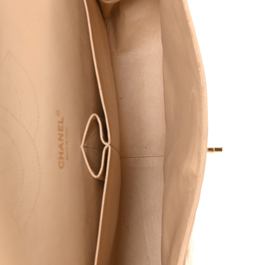 Lambskin Quilted Jumbo Double Flap Beige