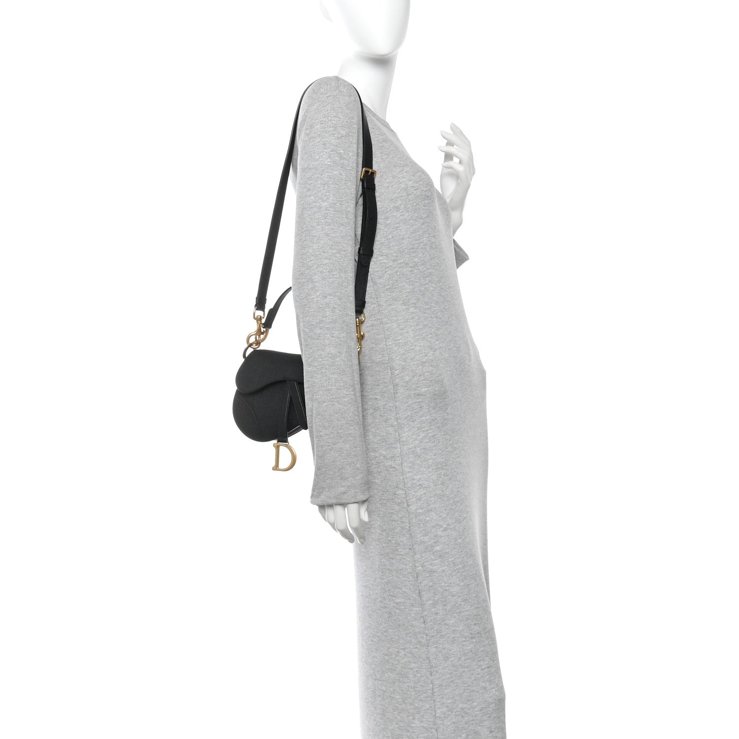 Grained Calfskin Mini Saddle Bag With Strap Black