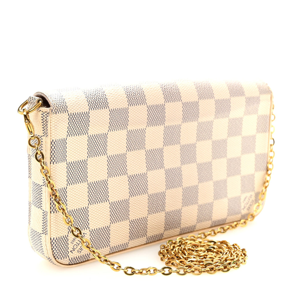 Damier Azur Pochette Felicie Chain Wallet Rose Ballerine