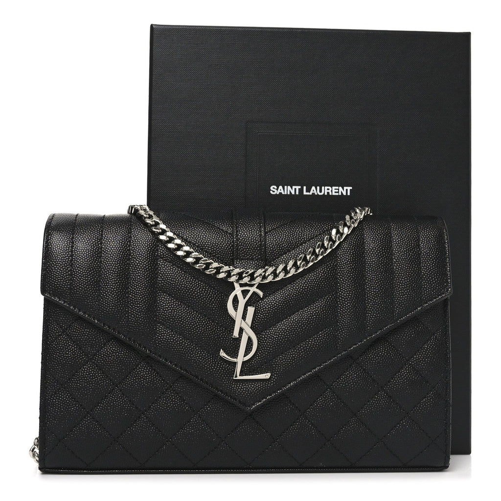 Grain De Poudre Mixed Matelasse Triquilt Monogram Chain Wallet Black