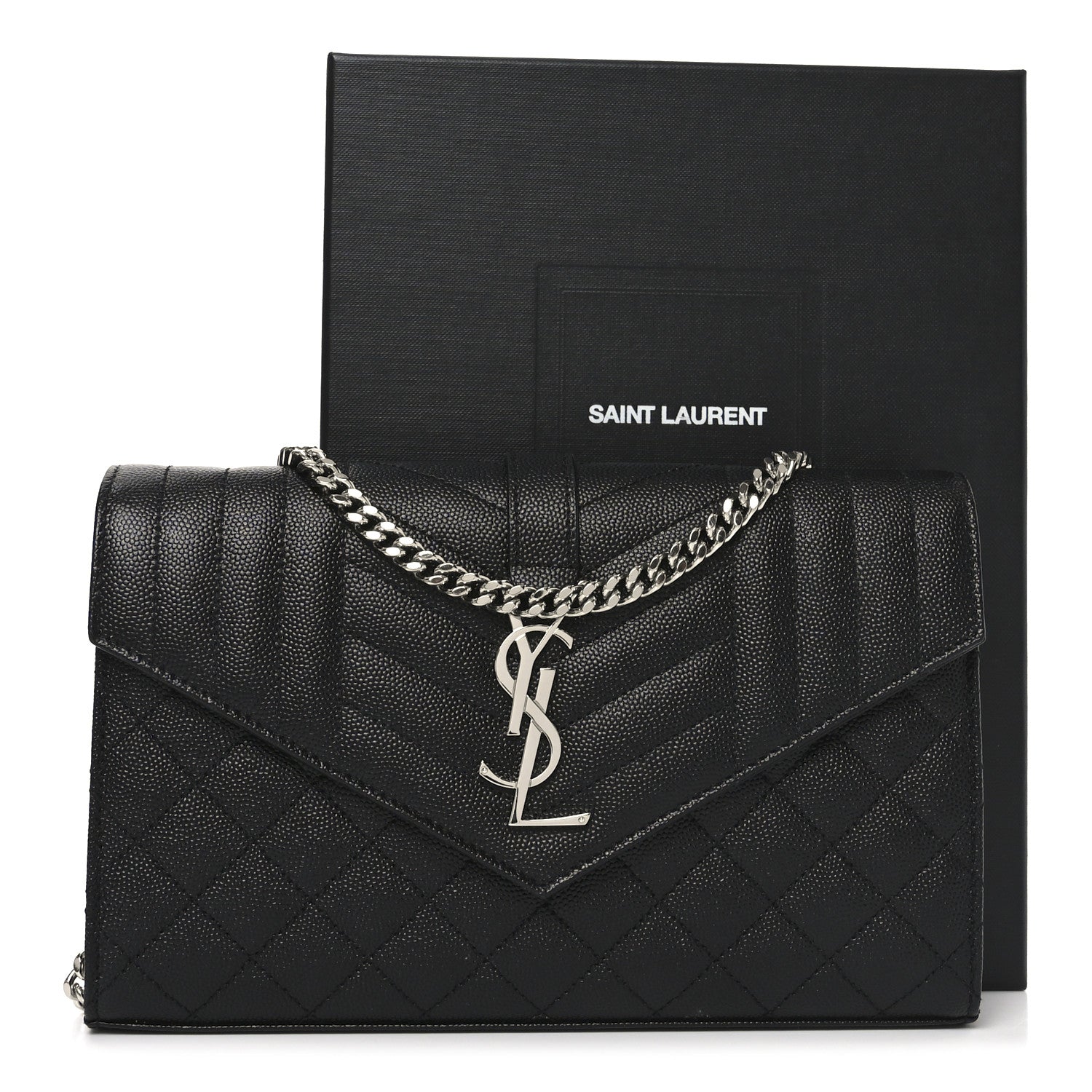 Grain De Poudre Mixed Matelasse Triquilt Monogram Chain Wallet Black
