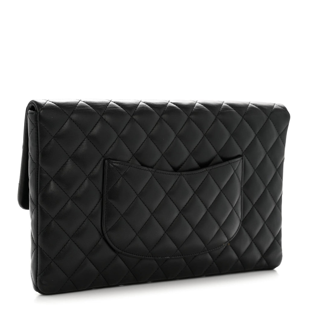 Lambskin Quilted Flap Clutch Black