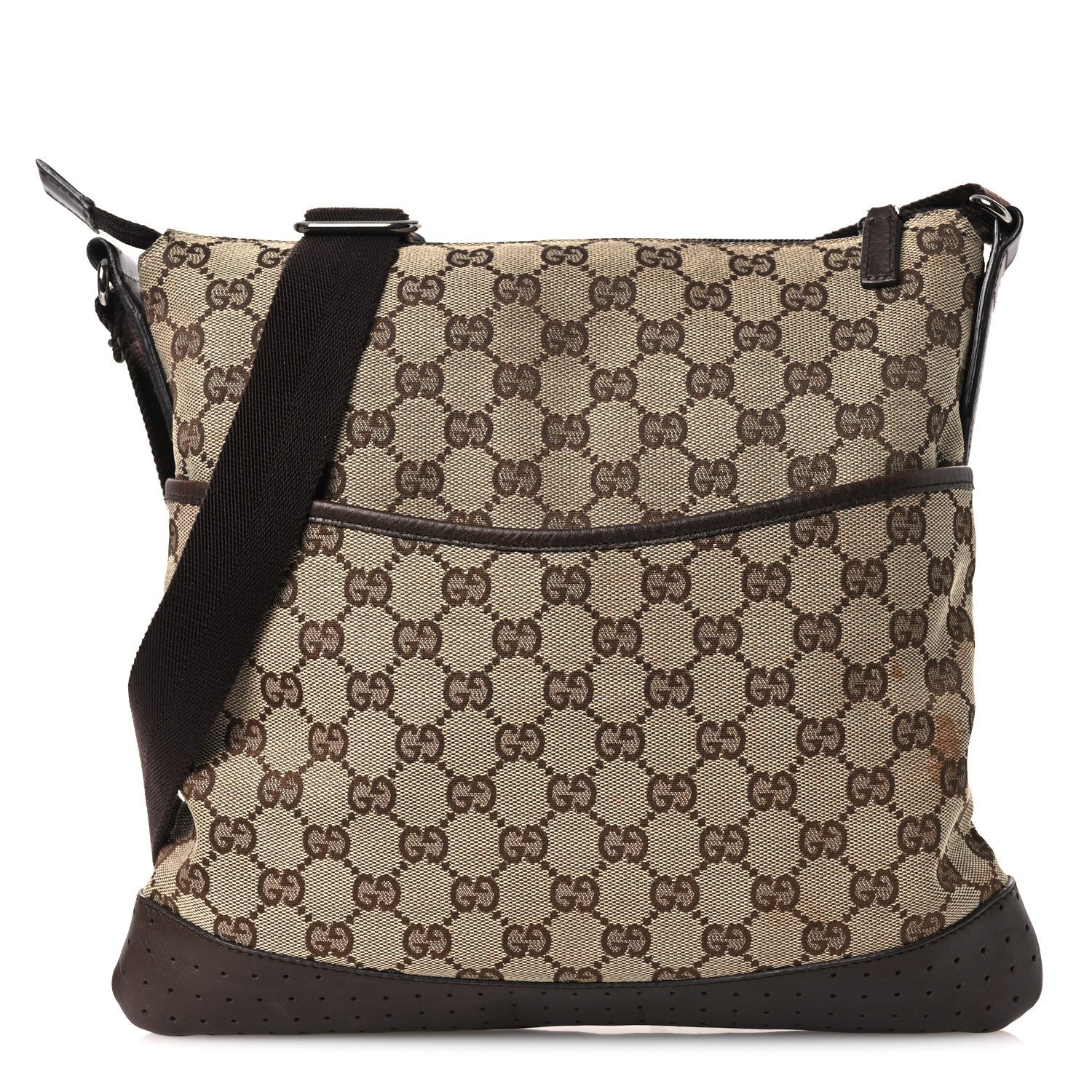 Monogram Calfskin Perforated Medium Flat Messenger Bag Dark Brown