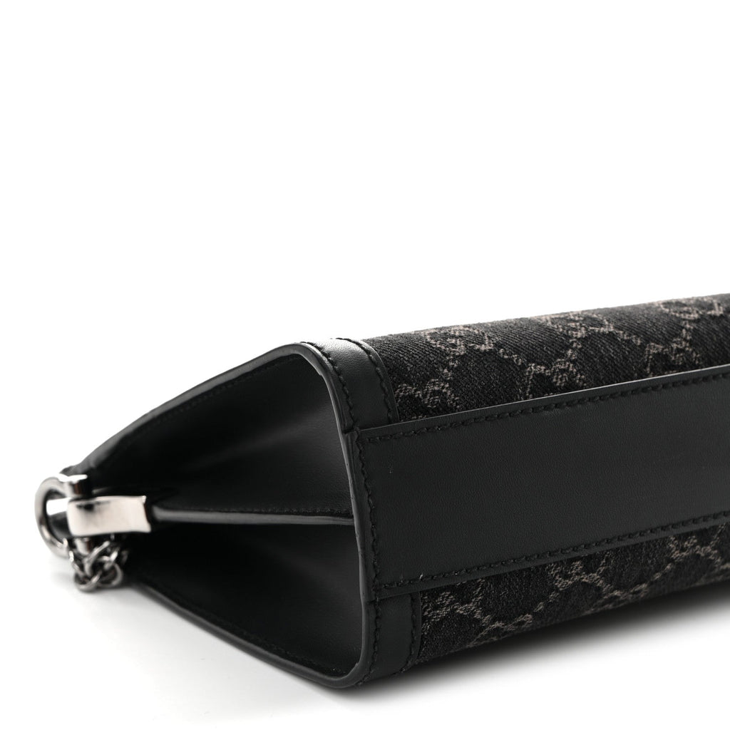 Jacquard Black Denim GG Monogram Chain Shoulder Bag Black Ivory