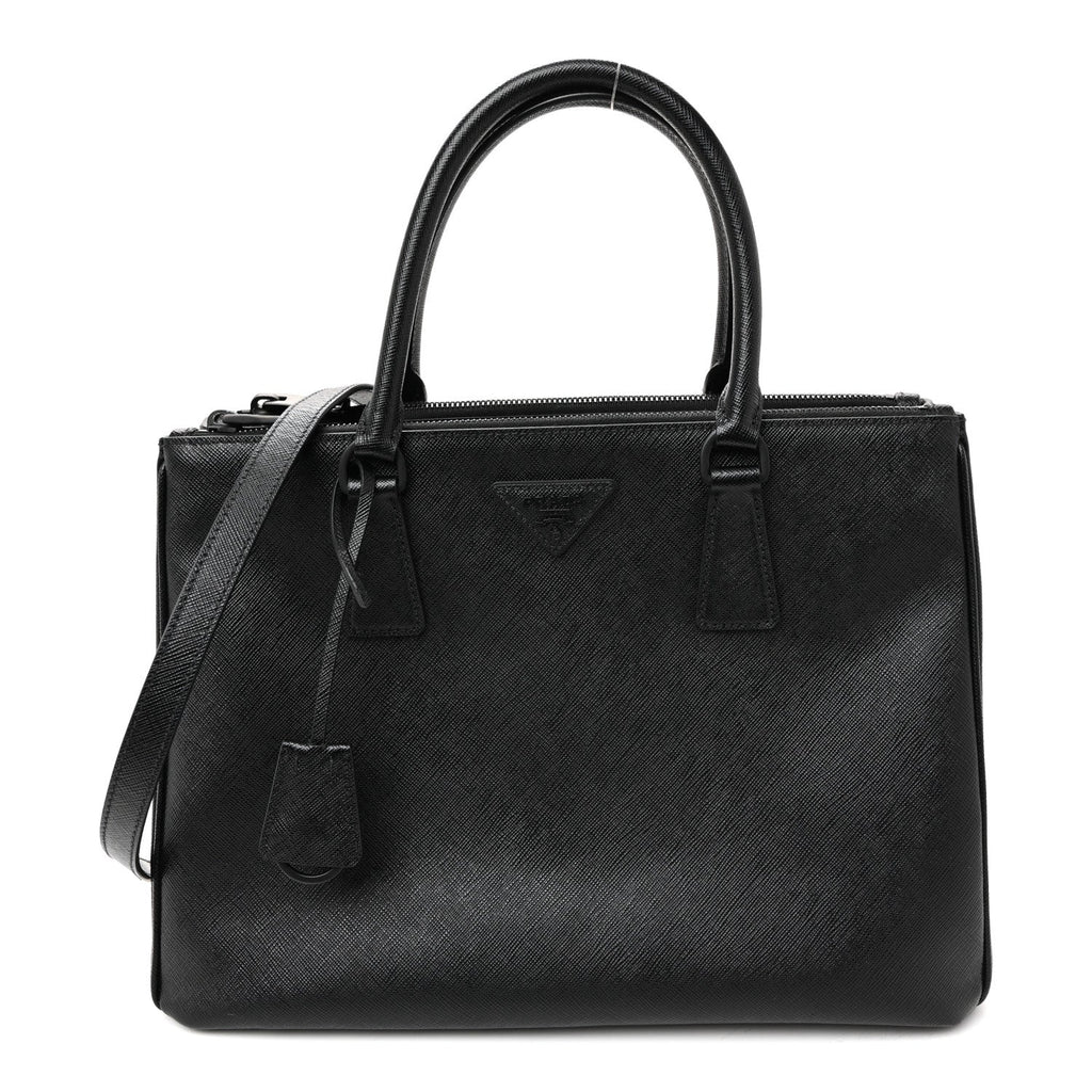 Saffiano Lux Monochrome Large Galleria Double Zip Tote Black