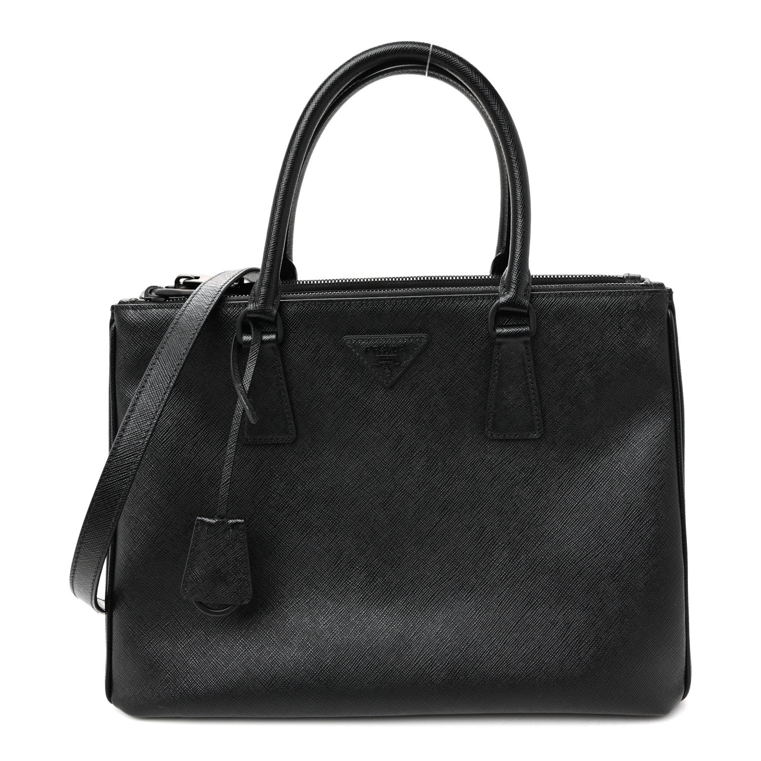 Saffiano Lux Monochrome Large Galleria Double Zip Tote Black